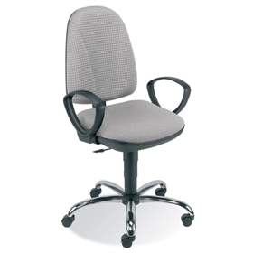Bürodrehstuhl PEGAZ, ergonomisch, mit Armlehnen, Fußkreuz verchromt, Bezugsmaterial Basic - hellgrau