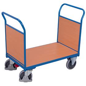 Cărucior marfă cu platformă VARIOfit 1000 x 600 mm, cu 2 mânere tip panou lemn în capete, cap. port. 500 kg