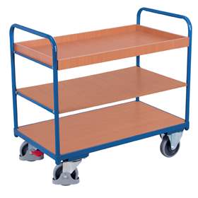 Nízký etážový vozík VARIOfit - dvě police, jedna vana, 1000 x 600 mm, nosnost 250 kg