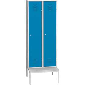 Dulap metalic pentru vestiar, sudat, 2 x 400 mm, uși albastre RAL5012, cu soclu tip bancă