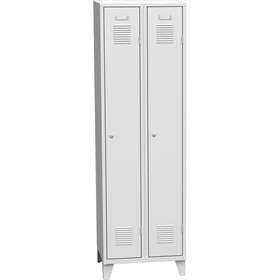 Dulap metalic pentru vestiar, sudat, 2 x 300 mm, uși gri RAL7035, cu picioare