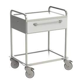 Cărucior cu polițe și sertare din oțel inoxidabil, 2 polițe, 1 sertar - culoare albă, HxLxl: 920x760x560 mm