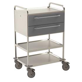 Edelstahl-Tischwagen, 3 Fachböden, 2 Schubladen in Farbe grau, HxLxB: 1120x760x560 mm