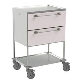 Cărucior cu polițe și sertare din oțel inoxidabil, 2 polițe, 2 sertare in culoare albă, HxLxl: 1040x760x560 mm