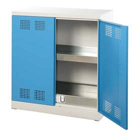 Chemikalien-Schrank, zweitürig, Bodenauffangwanne + 1 Wannenboden, BxTxH: 950x500x1000 mm, Türfarbe blau RAL5012