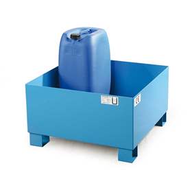 Stahl-Auffangwanne mit Zulassung, ohne Gitterrost, Auffangvolumen 210l, LxBxH: 800x800x465 mm