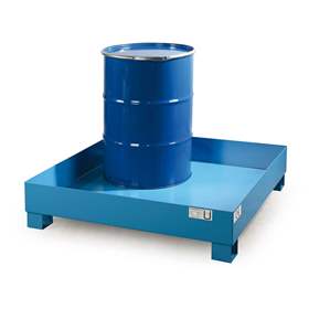 Stahl-Auffangwanne mit Zulassung, ohne Gitterrost, Auffangvolumen 230l, LxBxH: 1200x1200x285 mm