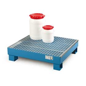 Stahl-Auffangwanne mit Zulassung und Gitterrost, Auffangvolumen 216l, LxBxH: 1200x1200x285 mm