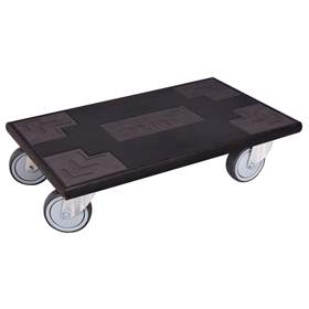 Möbelroller 600x350 mm, Tragfähigkeit 300 kg, Tragplatte mit Gummibelag, Vollgummi-Räder 100 mm