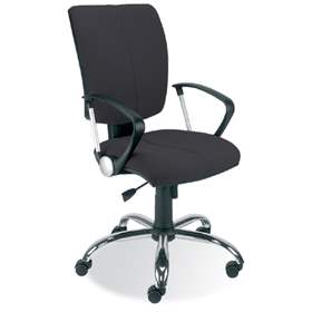 Bürodrehstuhl CINQUE mit Armlehnen, Stahl-Fußkreuz verchromt, Bezugsmaterial Oban - schwarz