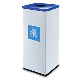 Coș colector selectiv de deșeuri EKO SQUARE, volum 60 l, recipient principal din oțel lăcuit, culoare albastră
