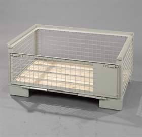 Gitterbox, mittelhohe Baumform - Längswand abklappbar, 1200x800x400 mm, Traglast 1500 kg, Farbe Grau RAL7030