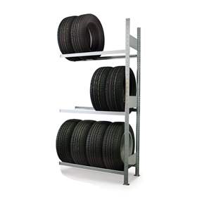 Reifenregal mit 3 Etagen, HxBxT: 2000 x 1300 x 400 mm, Etagen-Tragfähigkeit 150 kg, Anbauregal