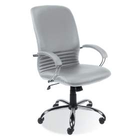 Manager-Sessel MIRAGE, mit Armlehnen, Stahlgestell verchromt, Lederbezug - hellgrau