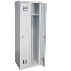 Garderobenschrank WEMO, geschweißt, 2 x 300 mm, Türfarbe Grau RAL7035, ohne Füße, Drehriegelverschluss mit Dreipunktverriegelung