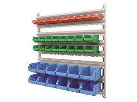 Wandregal inkl. Sichtlagerboxen TechBox, grau Konstruktion, B x H: 935x1000 mm, Anzahl Boxen: 39 Stk.