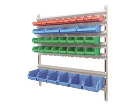 Wandregal inkl. Sichtlagerboxen TechBox, grau Konstruktion, B x H: 935x1000 mm, Anzahl Boxen: 37 Stk.