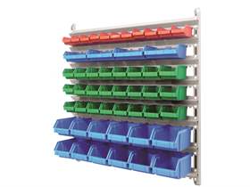 Wandregal inkl. Sichtlagerboxen TechBox, grau Konstruktion, B x H: 935x1000 mm, Anzahl Boxen: 51 Stk.