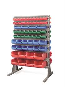 Regal mit Sichtlagerkästen TechBox, grau Konstruktion, B x H: 940x1540 mm, zweiseitig, Anzahl Kästen: 124 Stk.