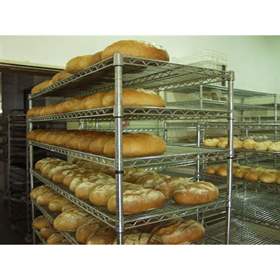 Bäckerei-Etagenwagen aus verchromtem Stahl, H x B x T: 1750x1520x610 mm, 8 Fachböden