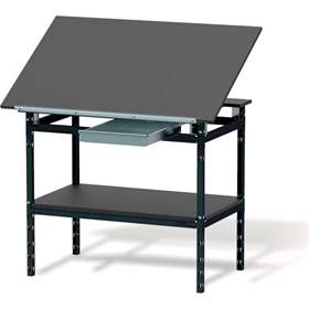 Lehký montážní stůl 1180x780 mm, se sklopnou pracovní deskou, zásuvkou a odkládací polici, barva antracit