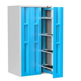 Dulap de atelier cu 3 sertare verticale extractibile, 12 etaje, HxLxl: 1950x1044x790 mm, gri RAL7035/albastru RAL5012