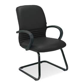 Scaun sală conferință - scaun vizitatori MIRAGE, cu cotiere, cadru din oțel vopsea pulbere neagră, piele - neagră