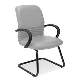 Besucher-Sessel MIRAGE, mit Armlehnen, Stahlrahmen pulverbeschichtet schwarz, Lederbezug - hellgrau