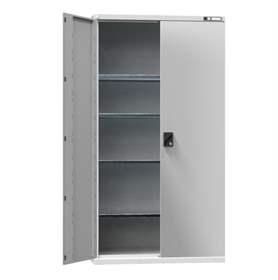 Dielenská skriňa, v x š x h: 1950 x 1044 x 655 mm, dvere - dvojkrídlové plné, 4x polica 100 kg, farba šedá RAL7035