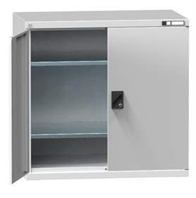 Werkstatt-Schrank, HxBxT: 1000 x 1044 x 655 mm, Flügeltüren, 2 x Fachböden 100 kg, Farbe Lichtgrau RAL7035