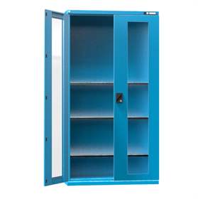 Dulap atelier, HxLxl: 1950 x 1044 x 405 mm, uși cu fereastră, 3 x polițe 100 kg, albastru RAL5012