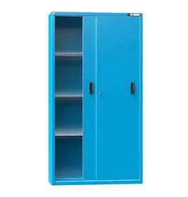 Werkstatt-Schrank, HxBxT: 1950 x 1044 x 405 mm, Schiebetüren, 3 x Fachböden 100 kg, Farbe Blau RAL5012