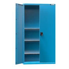 Dílenská skříň, v x š x h: 1950 x 1044 x 405 mm, dveře - dvoukřídlé plné, 3 x police 100 kg, barva modrá RAL5012