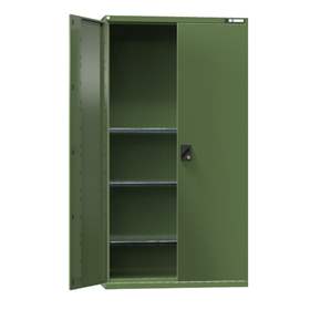 Werkstatt-Schrank, HxBxT: 1950 x 1044 x 405 mm, Flügeltüren, 3 x Fachböden 100 kg, Farbe Grün RAL6011