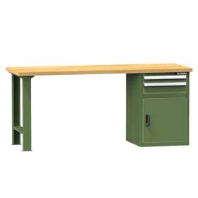 Banc de atelier KOMBI, lxLxH: 1500x700x880, 1 modul dulap atașabil sub banc, 2 sertare, verde RAL6011