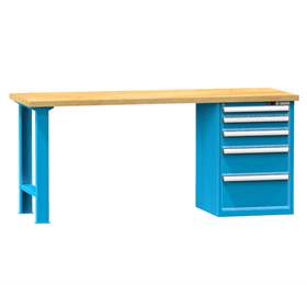 Banc de atelier KOMBI, lxLxH: 1500x700x880, 1 modul dulap atașabil sub banc, 5 sertare, albastru RAL5012