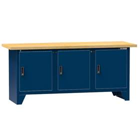Werkbank, Buchen-Multiplex-Arbeitsplatte 2000 x 700 mm, 3 x Schränke, Farbe dunkelblau RAL5010