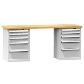 Banc de atelier KOMBI, lxLxH: 2000x800x880, 2 module dulap atașabile sub banc, 10 sertare, gri RAL7035
