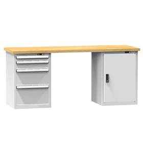 Banc de atelier KOMBI, lxLxH: 2000x800x880, 2 module dulap atașabile sub banc, 4 sertare, gri RAL7035