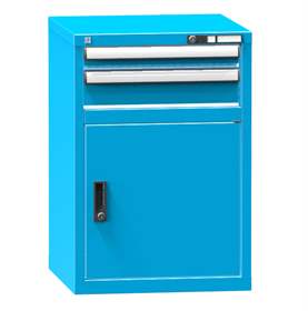 Dílenská skříňka KOMBI, v x š x h: 840 x 578 x 630 mm, 1 x dvířka, 2 x zásuvka, barva modrá RAL5012