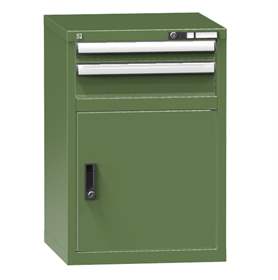 Dílenská skříňka KOMBI, v x š x h: 840 x 578 x 630 mm, 1 x dvířka, 2 x zásuvka, barva zelená RAL6011