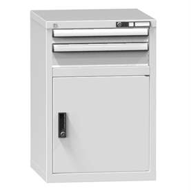Dílenská skříňka KOMBI, v x š x h: 840 x 578 x 630 mm, 1 x dvířka, 2 x zásuvka, barva šedá RAL7035