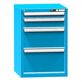 Dílenská skříňka KOMBI, v x š x h: 840 x 578 x 630 mm, 4 x zásuvka, barva modrá RAL5012