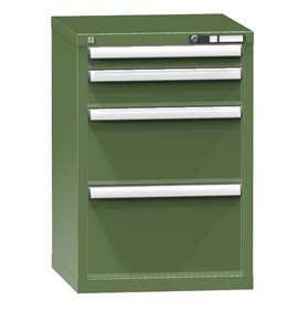 Dílenská skříňka KOMBI, v x š x h: 840 x 578 x 630 mm, 4 x zásuvka, barva zelená RAL6011