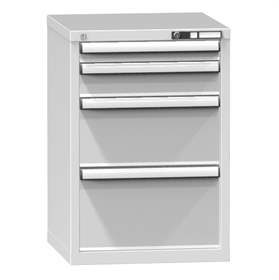 Dílenská skříňka KOMBI, v x š x h: 840 x 578 x 630 mm, 4 x zásuvka, barva šedá RAL7035