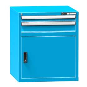 Dílenská skříňka KOMBI, v x š x h: 840 x 731 x 780 mm, 1 x dvířka, 2 x zásuvka, barva modrá RAL5012