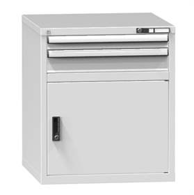 Dílenská skříňka KOMBI, v x š x h: 840 x 731 x 780 mm, 1 x dvířka, 2 x zásuvka, barva šedá RAL7035