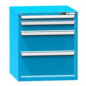 Dílenská skříňka KOMBI, v x š x h: 840 x 731 x 780 mm, 4 x zásuvka, barva modrá RAL5012