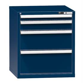Dílenská skříňka KOMBI, v x š x h: 840 x 731 x 780 mm, 4 x zásuvka, barva tmavě modrá RAL5010