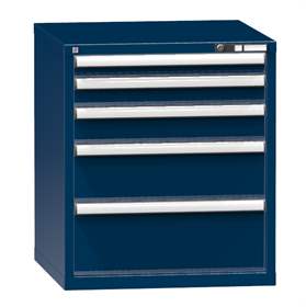 Werk-Schubladenschrank KOMBI, HxBxT: 840 x 731 x 780 mm, 5 x Schubladen, dunkelblau RAL5010